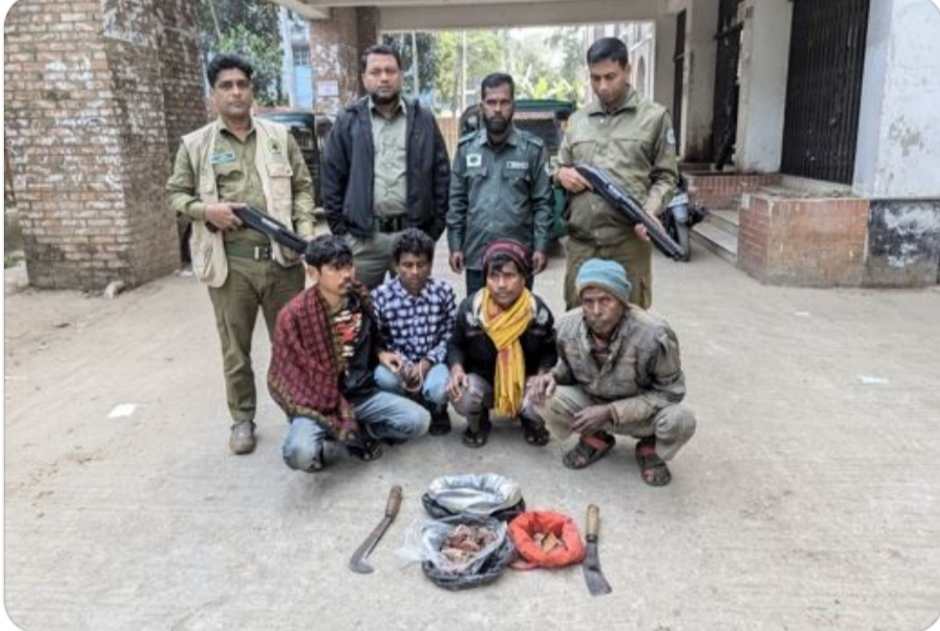 বন্যশুকরের মাংস ভাগ বাটোয়ারার সময় সাতছড়ি উদ্যানে ৪ শিকারী আটক বন্যশুকরের মাংশের ভাগ বাটোয়ারার সময় বন বিভাগের হাতে ৪ শিকারী আটক