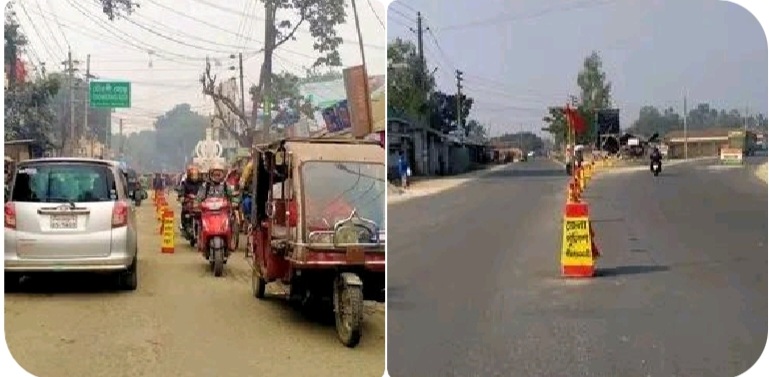রোড়ডিভাইডার বসায় যানবাহনে ফিরছে শৃঙ্খলা
